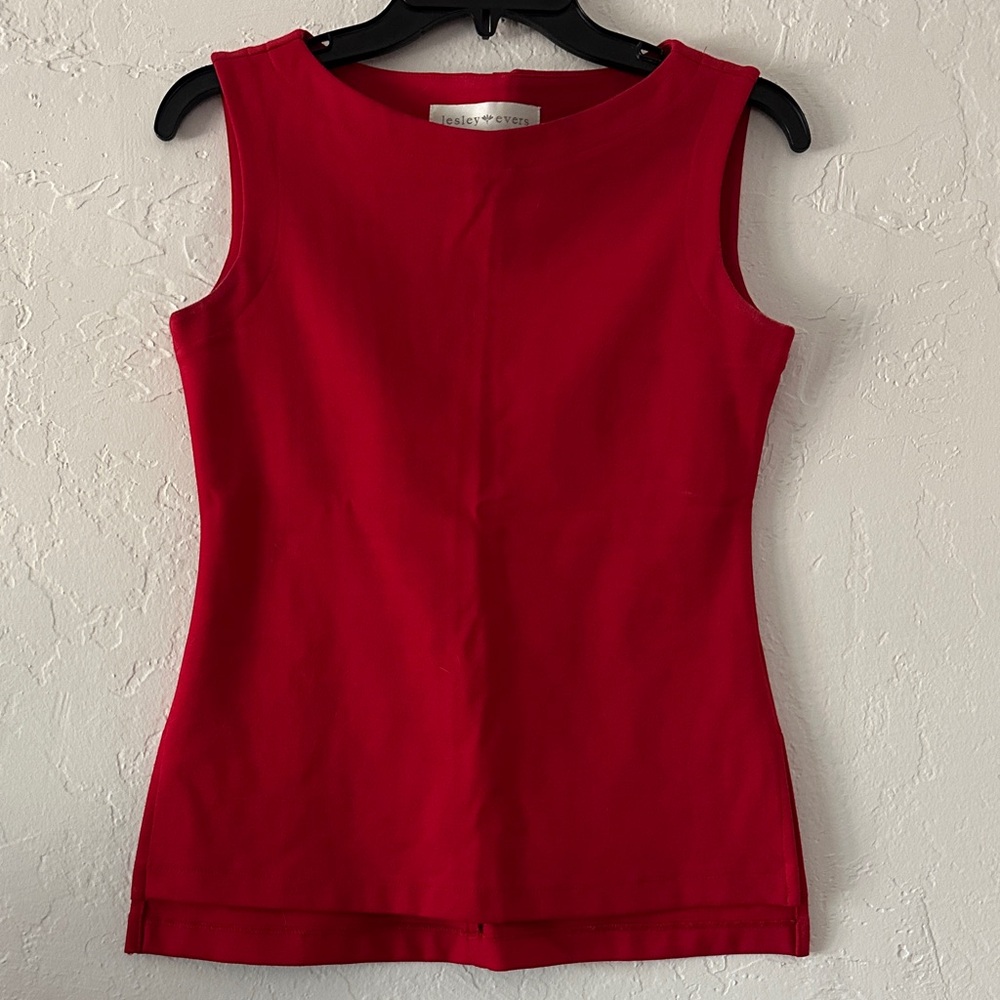 Lesley Evers Red Sleeveless Tank Top – XS, Stretch Rayon Blend, Made in Cali